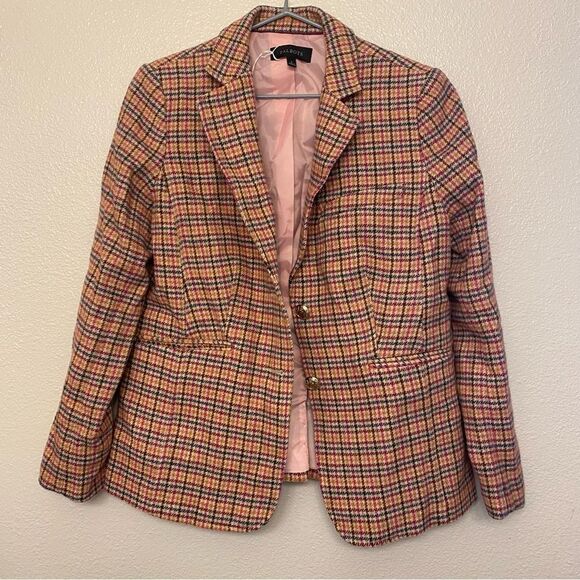 Talbots CLASSIC SHETLAND BLAZER APPLE PLAID gold buttons wool blend 6 - Picture 2 of 11
